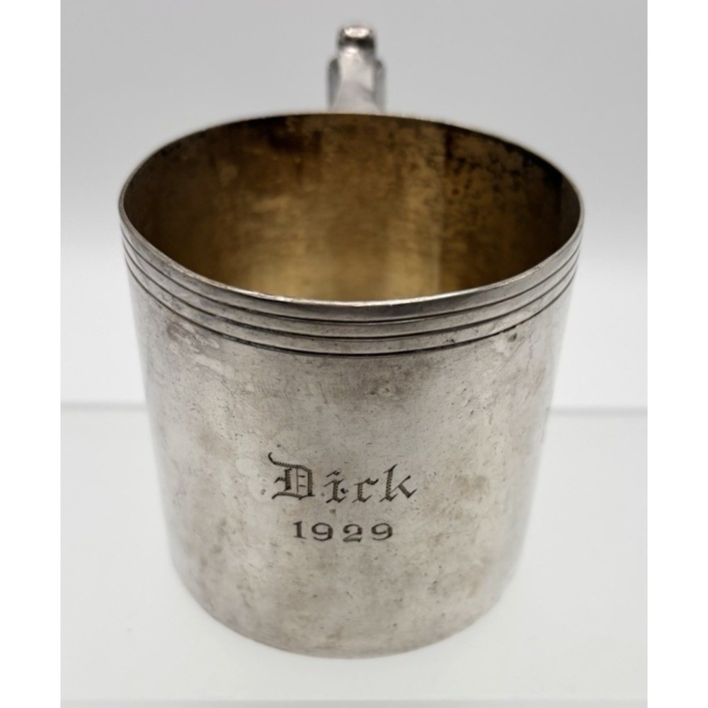Vintage Silver Baby Cup with Handle Poole Engraved "Dick 1929" EPNS 7404
